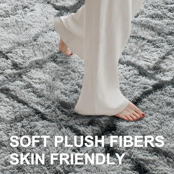 5x7 Ft Large Shag Rugs for Bedroom Living Room, Tie Dyed Ultra Soft Fluffy Furry Area Rug for Indoor Floor, Aesthetic Carpet for Home Decor (Grey)