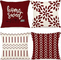 YCOLL Christmas Pillow Covers 18x18 Set of 4, Modern Sofa Throw Pillow Cover for Christmas Decor, Decorative Outdoor Linen Fabric Pillow Case for Couch Bed Car, Wine Red