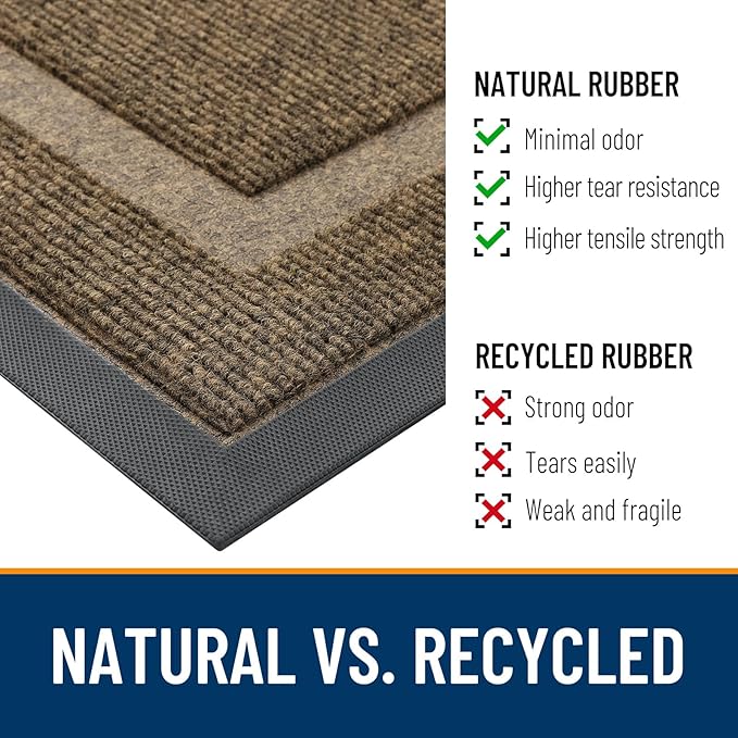 OLANLY Front Door Mat Indoor Outdoor Entrance, Waterproof All-Season, All-Weather Doormat, Sturdy Natural Rubber, Fade Resistant, Low Profile, Easy Clean Patio Porch Entryway Mat, 59x35, Brown