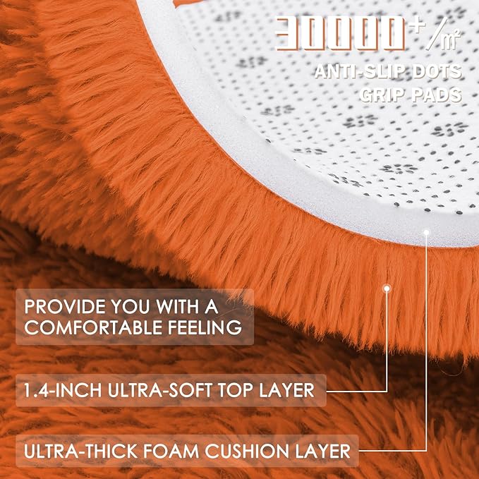 OLANLY Orange Round Rugs for Bedroom - Machine Washable, 5 ft Circle Area Rugs for Living Room, Soft and Fluffy Shaggy Carpet for Teen Girl and Boys, Nursery Rooms, Dorms, Home Decor Aesthetic