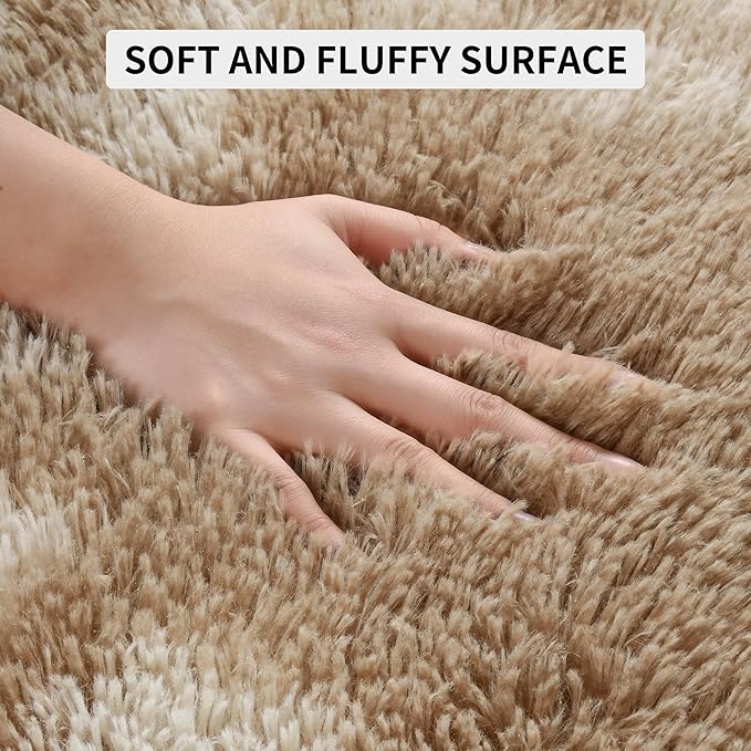 Tepook Area Rugs 9x12 for Living Room, Super Soft Fluffy Rugs for Bedroom, Modern Shaggy Rug Fuzzy Carpets for Kids, Plush Indoor Nursery Home Decor Rug with Non-Slip Bottom, Tie-Dyed Beige