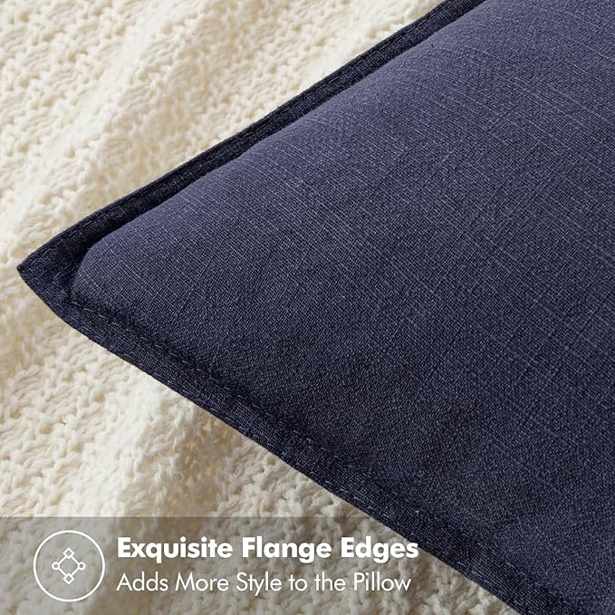MIULEE Decorative Linen Pillow Covers 20x20 Inch Navy Boho Farmhouse Neutral Couch Throw Pillows for Bed Pack of 2 Accent Modern Pillowcase Summer Sofa Livingroom Home Decor