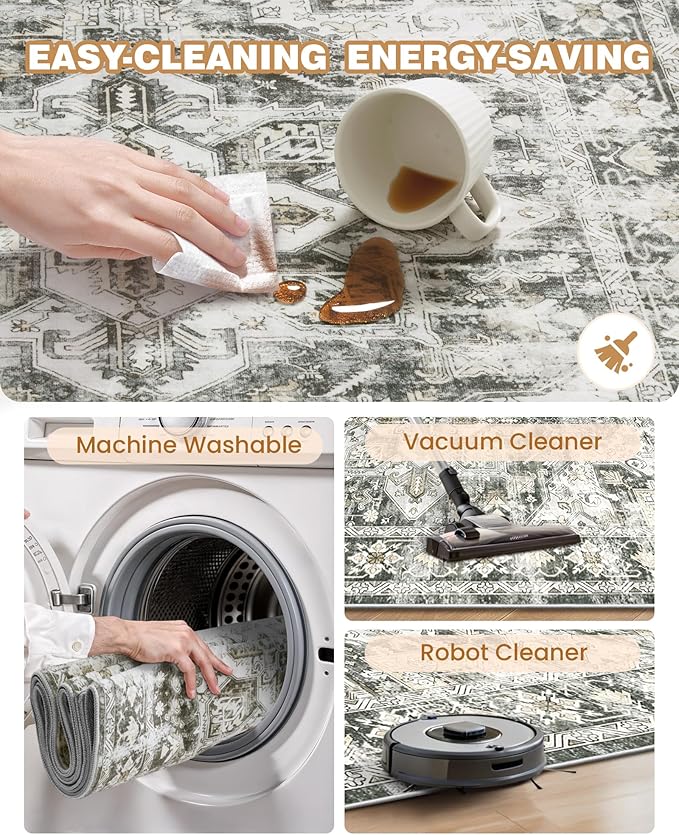 Runner Rug 2x10, Ultra-Thin Kitchen Rugs Non Slip Washable Rugs for Entryway Rug, Kitchen Runner Low Pile Vintage Soft Carpets for Living Room, Bathroom Bedroom (Grey/Beige,2'x10')