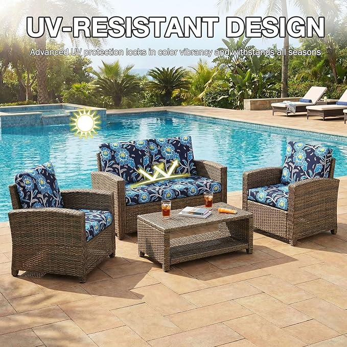 hyha 12Pcs Patio Cushion Covers, Stretch Outdoor Couch Cushion Covers, Washable Outdoor Chair/Sofa Slipcovers for Patio Furniture Cushions Protector with Elastic Bottom(Bluebell,Cover Only)