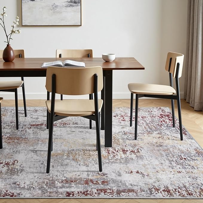 Toneed Abstract Area Rug 5x7 Modern Washable Rug Soft Non Slip Rug Low Pile for Bedroom Living Room Dining Room Taupe Grey Brown