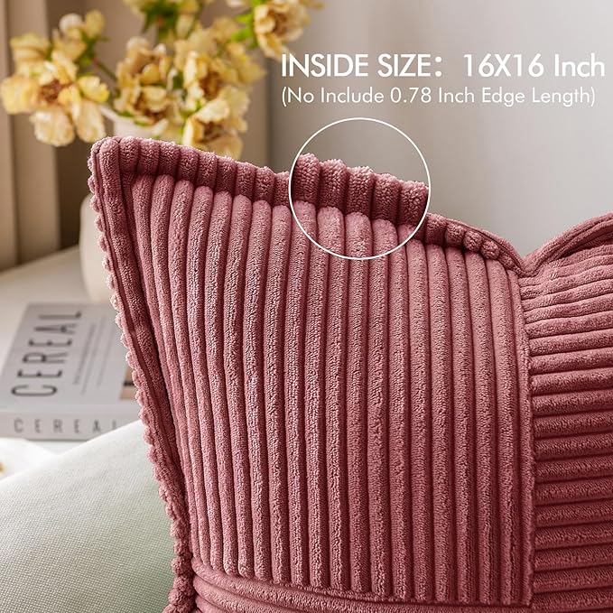 MIULEE Decorative Throw Pillow Covers for Couch Bed Livingroom 16x16 Inch Set of 2 Cranberry Red Boho Accent Throw Pllows Broadside Striped Patchwork Soft Corduroy Pillowcases