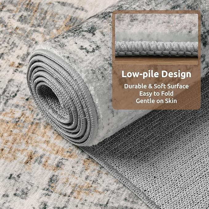 3 x 5 Rug Small Non Slip Area Rug Ultra Soft Machine Washable Low Pile Modern Abstract Area Rugs for Bedroom Living Room Entryway Kitchen Bedside, Grey