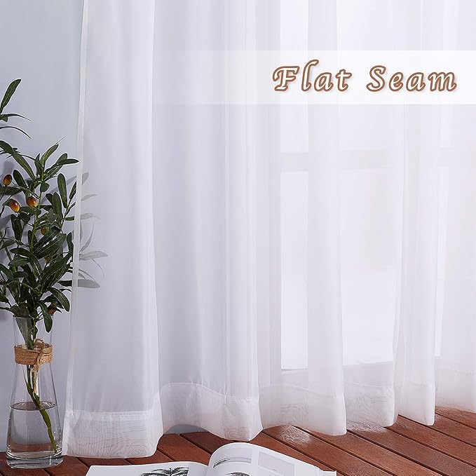 NICETOWN Sheer Small Curtains 48 inch Length 2 Panels, Grommet Short Curtains Voile Textured Soft and Lightweight Window Treatments for Kitchen/Cafe, W37 x L48, White, 2 Pieces