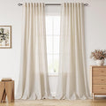 Cream Beige Linen Curtains for Living Room 98 Inches Long Light Filtering Semi Sheer Curtain Back Tab Modern Farmhouse Decor Elegant Luxury Coastal Drapes for Bedroom Dinner Room 52x98, 2 Panels