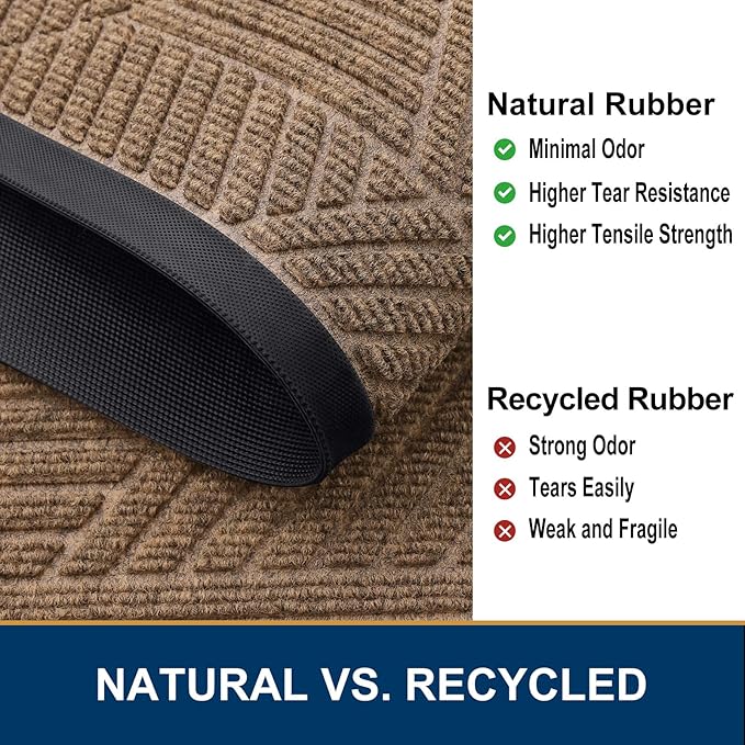 Smiry Half Circle Front Door Mat Outside Entrance, Heavy Duty Sturdy Natural Rubber Doormat, Trap Dirt and Moisture, Low Profile Mats for Indoor Outdoor Entry, Irregular Triangle (47x32, Coffee)