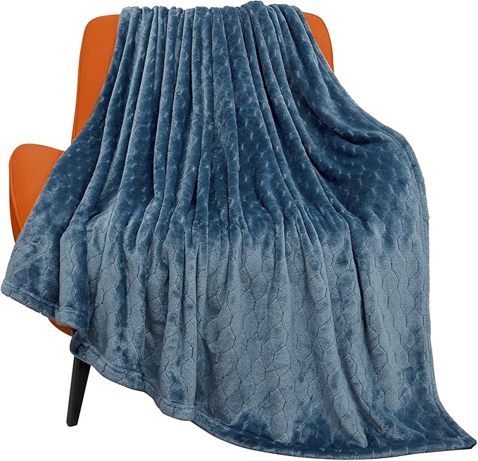 TOONOW Fleece Blanket Super Soft Plush Throw Blanket Twin Size 60" x 80", Cozy Fuzzy Bed Blankets Geometric Pattern Comfy Microfiber Flannel Blankets for Couch, Bed, Sofa, Navy Blue