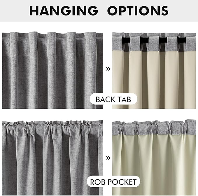 MIULEE 100% Blackout Linen Curtains for Bedroom, Glacier Gray Solid Luxury Decor Thermal Insulation Room Darkening Drapes for Living Room Nursery Back Tab Rod Pocket 42 x 84 Inches, 2 Panels