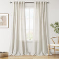 Nanspring Mousse White Linen Curtains 96 Inches Long for Living Room Simple Modern Luxury Light Filtering Semi Sheer Curtain Back Tab Neutral Coastal Decor Drapes for Bedroom Office 52x96, 2 Panels