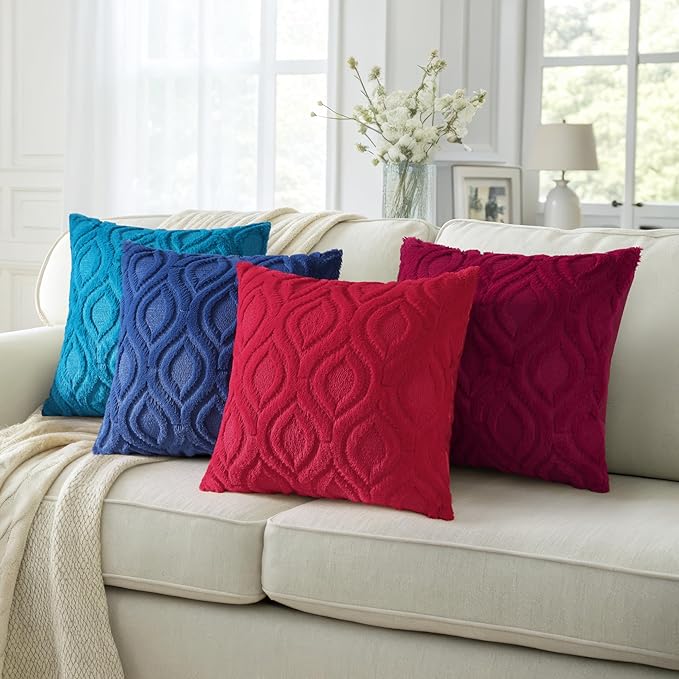 decorUhome Throw Pillow Covers 20x20 Inch Set of 2, Soft Plush Faux Wool Dark Blue Solid Couch Pillow Covers, Accent Farmhouse Neutral Square Pillow Cases for Sofa Bed Living Room