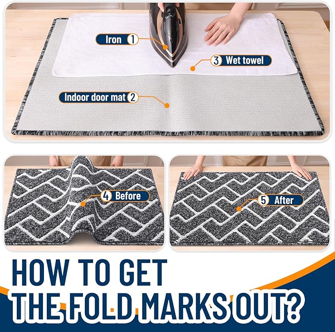 OLANLY Front Door Mat, Non-Slip Rubber Backing, Dirt Resistant and Absorbent, Washable, Easy to Clean Low-Profile Indoor Doormat for Back Door, Entryway, Inside Entrance, 48x32, Black
