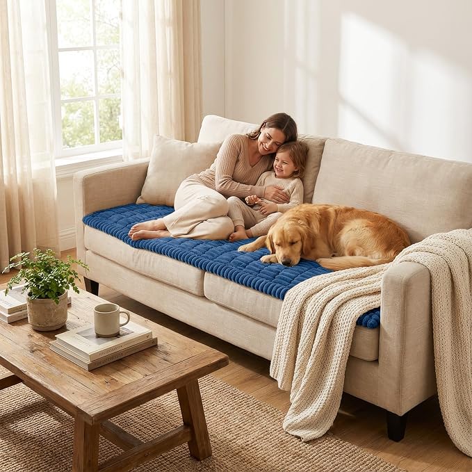 Smiry Couch Cover for Dogs Washable, Non Slip Fuzzy Pet Couch Covers for 3 Cushion Sofa Pet Friendly, Thick Soft Sofa Slipcovers Cushion Protector (Navy Blue, 27.6" x 59")