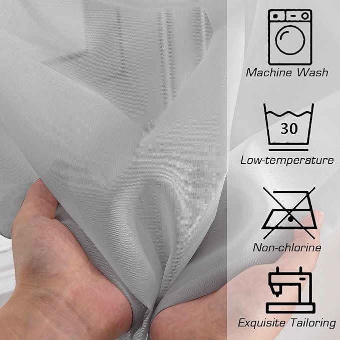 OWENIE Light Grey Sheer Curtains 90 Inches Long for Living Room 2 Panels Set, Soft Solid Living Room Sheer Curtains for Bedroom, Rod Pocket Light Filtering Farmhouse Curtains, 42" Wx90 L