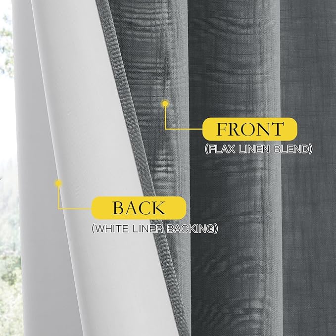 NICETOWN 100% Absolutely Blackout Linen Curtains with Thermal Insulated White Liner, Dove Grey, 52" W x 63" L, Set of 2, Burlap Textured Textured Linen Look Privacy Window Treatment for Kitchen