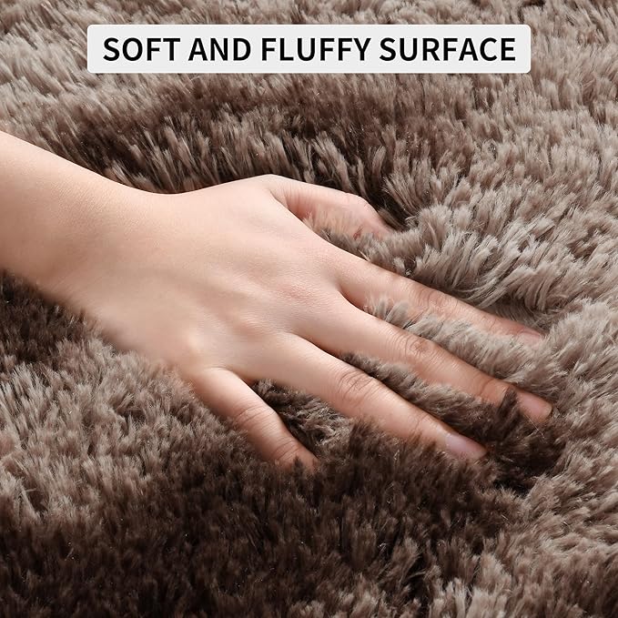 Tepook Soft Fluffy Rugs for Bedroom, 4x6 Area Rug for Living Room, Modern Shaggy Room Rug for Kids Boys Girls, Plush Throw Rugs Indoor Nursery Home Decor Rug with Non-Slip Bottom, Tie-Dyed Coffee