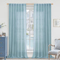 LAMIT Linen Curtains 95 Inches Long for Living Room, Back Tab and Rod Pocket Semi Sheer Panels Light Filtering Farmhouse Drapes for Bedroom/Dining Room, Stone Blue, Set of 2, 52 x 95 Inch
