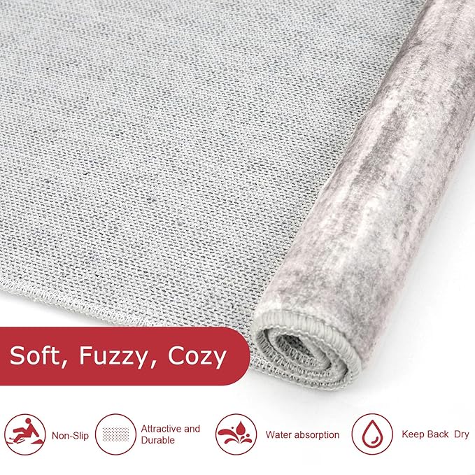 KOZYFLY Modern Abstract Washable Rug Runner 2.6x16 Hallway Rug Runner Non-Slip Soft Kitchen Runner Rugs, Grey/Light Beige/Brown Striped Carpet for Stair Entryway Bathroom