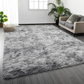 Deerhoo Shag Area Rug, 4 X 6 Tie-Dyed Plush Fuzzy Rugs for Living Room, Ultra Soft Fluffy Furry Rug for Bedroom, Indoor Carpet Nursery Rugs for Kids Room Home Decor, Light Grey