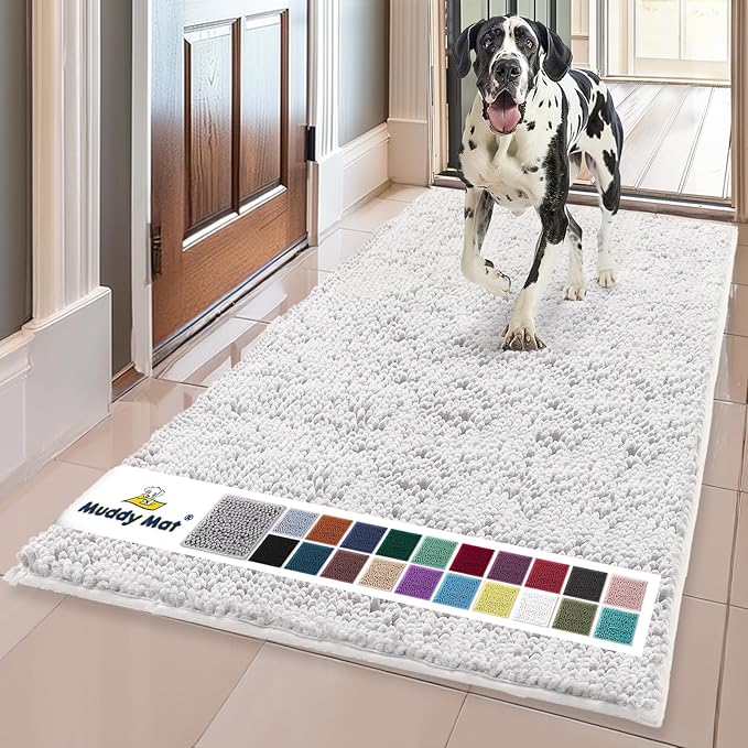 Muddy Mat® | Super Absorbent Door Mat Indoor, Microfiber Quick Dry Chenille Entryway Rug, Non-Slip Front Door Mat, Indoor Mats for Entryway, Machine Washable Pet Rug,-White Runner 59"X24"