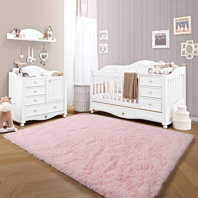 ONASAR Pink 6x9 Area Rugs for Living Room Bedroom, Large Fluffy Bedside Throw Rug, Soft Plush Shaggy Fuzzy Floor Carpet for Nursery Kids Girls Boys Teen Dorm Home Office Decor Aesthetic
