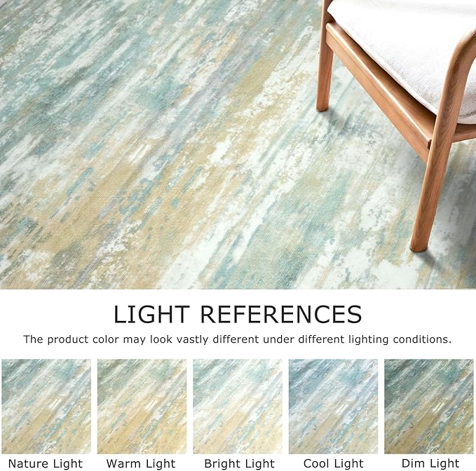 KOZYFLY Modern Abstract Runner Rugs 2x6 Light Green Yellow Machine Washable Area Rug for Bedroom Non-Slip Living Room Rug, Faux Wool Soft Low Pile Office Carpet for Bedroom, Kitchen Bathroom