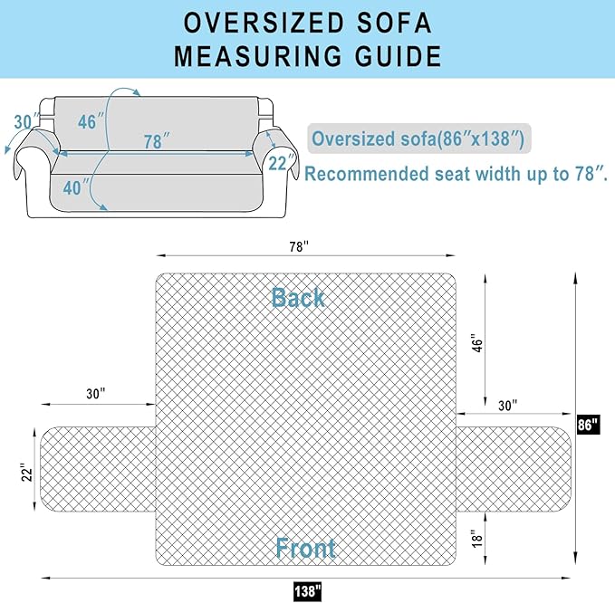 Reversible Oversized Sofa Covers Couch Cover Furniture Protector for Dogs Elastic Straps Water Resistant(XLSofa Greyish Green/Taupe)