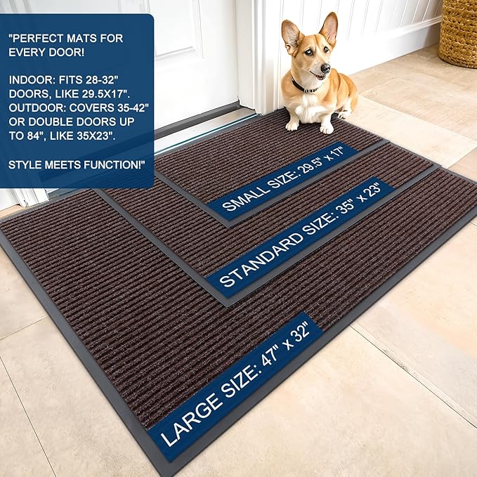OLANLY Front Door Mat Indoor Outdoor Entrance, Waterproof Heavy Duty Doormat, Fade Resistant, Low Profile, Easy Clean Patio Porch Welcome Floor Mats for Entry, 59x30, Tan