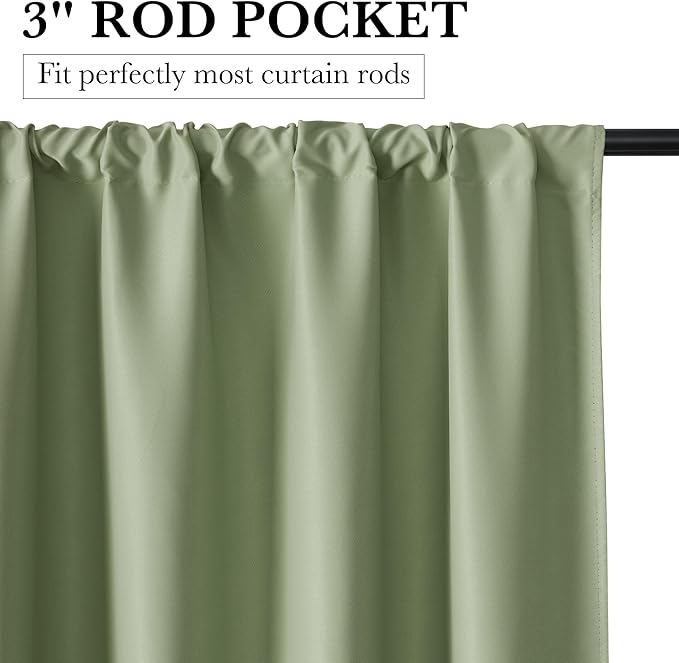 RYB HOME 100% Blackout Basement Curtains 36 inches Long, Heat & UV Blocking Total Room Darkening Noise Reducing Curtains for Bathroom RV Campers, Sage Green, 2 Panels Set
