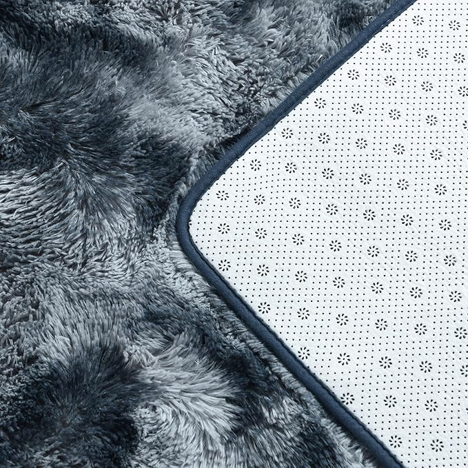 Deerhoo Large Shag Area Rugs 8 x 10, Tie-Dyed Plush Fuzzy Rugs for Living Room, Ultra Soft Fluffy Furry Rug for Bedroom, Indoor Carpet Nursery Rugs for Kids Room Home Decor, Blue and Grey
