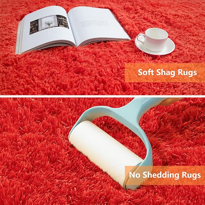 Red Shag Area Rugs for Bedroom Living Room,Ultra Soft Fluffy Christmas Area Rugs 6X9 for Dorm, Indoor Carpet Nursery Rugs for Kids Girl Room Home Decor, Red