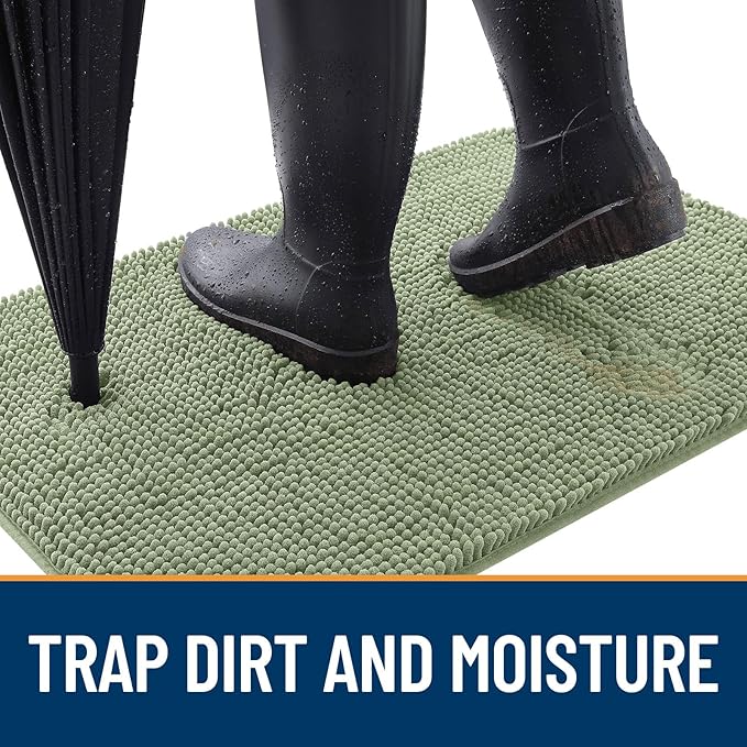 OLANLY Dog Door Mat for Muddy Paws 70x46, Absorbs Moisture and Dirt, Absorbent Non-Slip Washable Doormat, Quick Dry Chenille Mud Mat for Dogs, Entry Indoor Entryway Carpet for Inside Floor, Sage Green