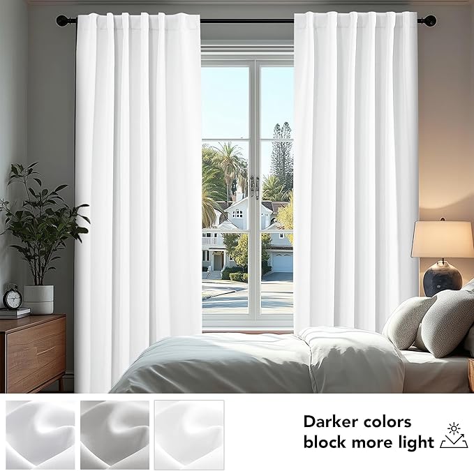Deconovo Room Darkening Curtains, Thermal Insulated Noise-Reducing Window Panels for Bedroom, Living Room and Home Office, 2 Panels, Pure White, 70W x 95L Inch