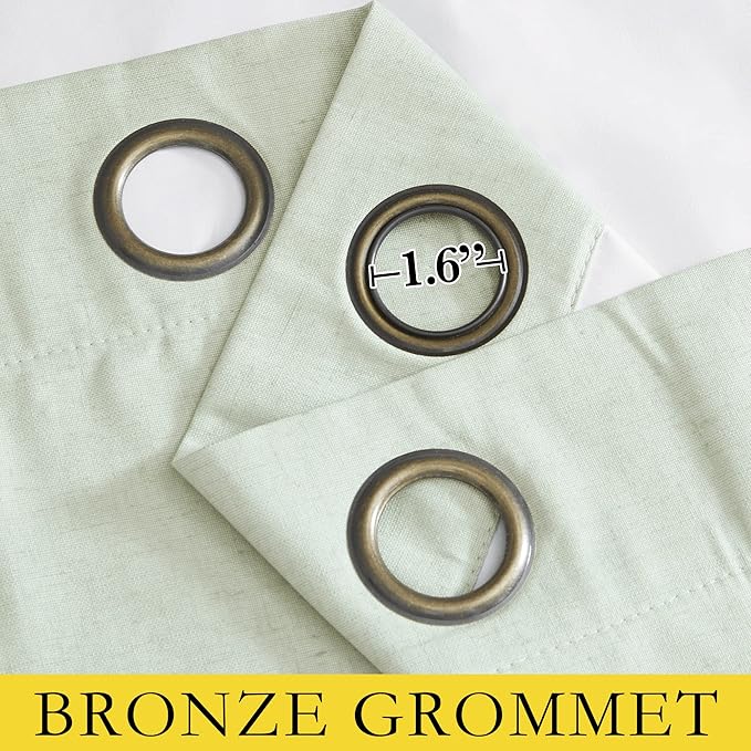 NICETOWN Sage Green Kitchen Linen Completely Shaded Draperies, 2 Pieces, W62 x L63, Privacy Protection & Noise Reducing Ring Top Drapes, White Lined Insulated Window Treatment Curtain Panels