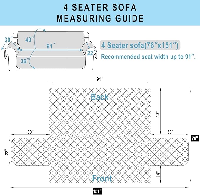 Reversible 4 Seater Sofa Cover 91 Inch Large Couch Cover Furniture Protector(Sofa XX-Large,Sand/Beige)
