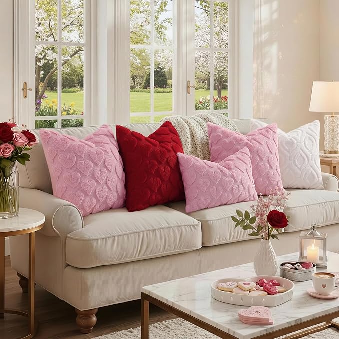 decorUhome Throw Pillow Covers 22x22 Inch Set of 2, Soft Plush Faux Wool Cream White Solid Couch Pillow Covers, Accent Euro Sham Farmhouse Neutral Square Pillow Cases for Sofa Bed Living Room