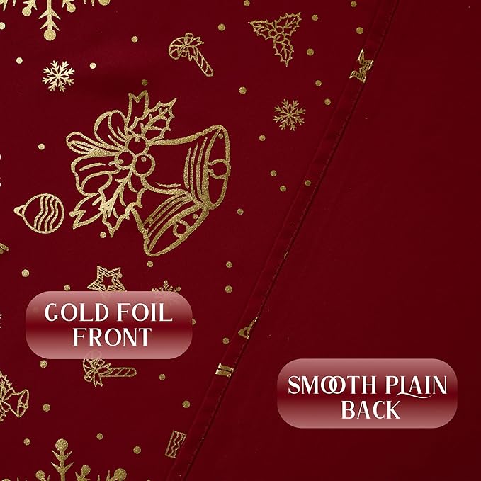 NICETOWN 2 Panels Red Christmas Curtains W42 x L63 in, Rod Pocket Gold Stamping Xmas Tree Printed Window Treatments for Bedroom, Living Room, Thermal & Privacy Draperies for Holiday Party Home Decor