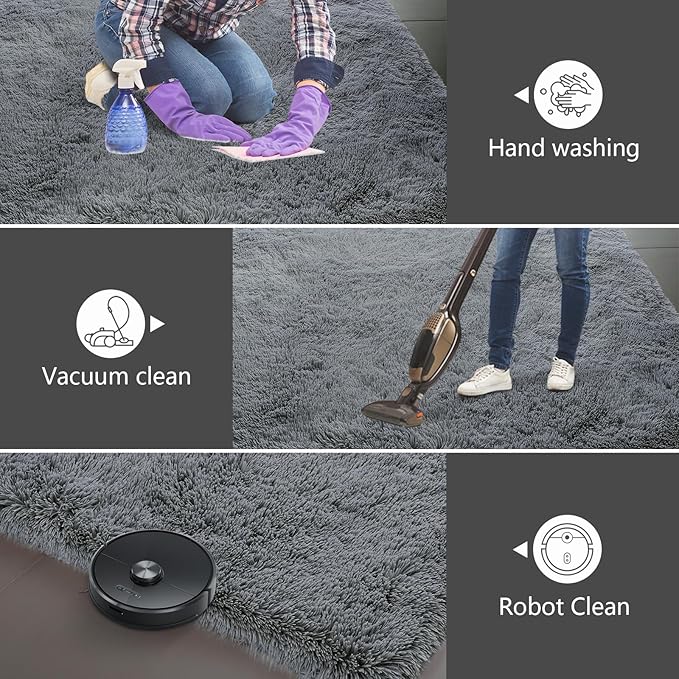 10X14 Large Shag Area Rugs for Living Room Bedroom,Big Soft Purple Fluffy Rug for Bedroom Dorm, Indoor Carpet Nursery Rugs for Kids Girls Room Home Decor,Dark Grey