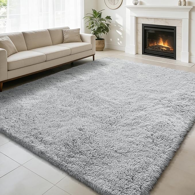 Shag Area Rug for Bedroom 5x8,Grey Fluffy Area Rugs for Living Room,Soft Fuzzy Rug Non-Shedding Indoor Plush Carpet for Kids Bedroom Nursery Dorm Home Decor
