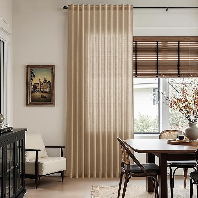 Sand Beige Linen Curtains for Living Room 126 Inches Long Simple Modern Light Filtering Semi Sheer Curtain Back Tab Rustic Home Decor Drapes Floor to Ceiling High Window for Bedroom 52x126, 2 Panels