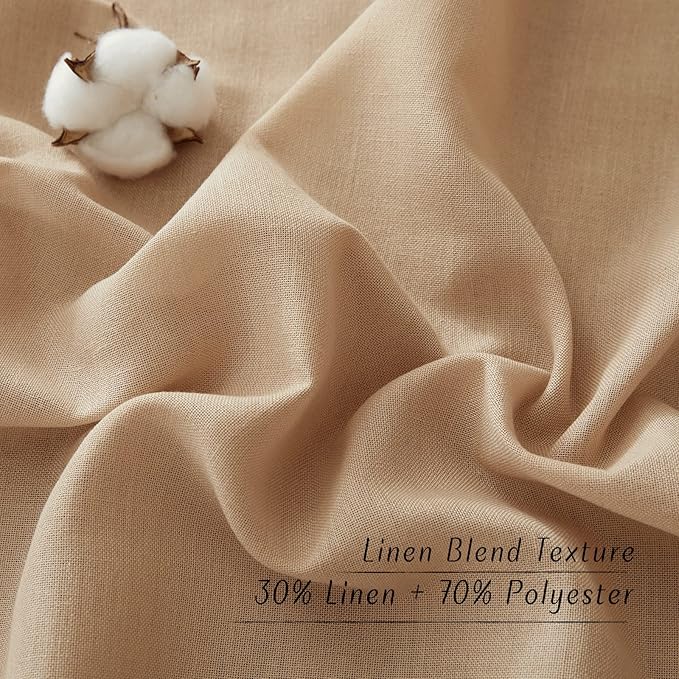 NICETOWN Rustic Linen 96 inch Long Curtains for Living Room, Grommet Privacy Added Thick Linen Weave with Light Filter Window Curtains & Drapes for Bedroom, Camel, W42 x L96, 2 Panels
