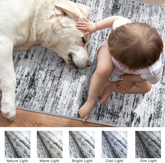 Lansny Modern Abstract Small Area Rug Indoor 3x5 Washable Rug Non-Slip Soft Entryway Rug Black Gray White Kitchen Mats Thin Print Faux Wool Floor Carpet Throw Rugs for Entrance Bedroom Home Decor