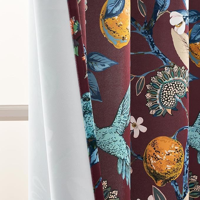 Topfinel Rust Floral Curtains 96 Inches Long 2 Panels Unique Beige Luxury Elegant Colorful Euro Flower Hummingbird Patterned Rustic Vintage Grommet Drapes for Classroom Room Office Closet