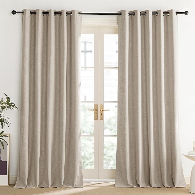 NICETOWN Oatmeal Vintage Open Linen Weave Flax Thermal Curtains, 100% Blackout Curtains 95" Long for Dining Room, Soundproof Window Treatment Drapes for Home Office, 62" Wide Per Panel, Set of 2