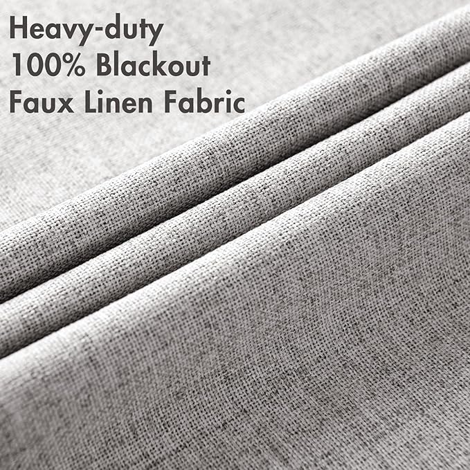 MIULEE Linen Texture 90 Inches Curtains for Bedroom 100% Blackout Thermal Insulated Light Gray Curtains Grommet Room Darkening Drapes for Living Room Nursery 52x90 Inch (2 Panels)