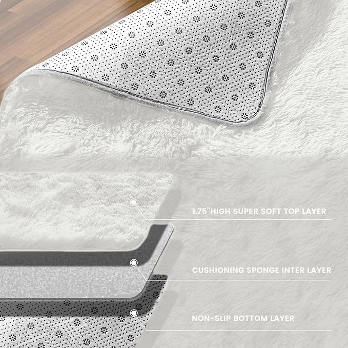 8x10 Soft Shag Area Rug for Living Room and Bedroom Decor, Non-Slip Indoor Carpet for Kids Boys Girls Dorm Nursery, Large Aesthetic Floor Rug, Cream White