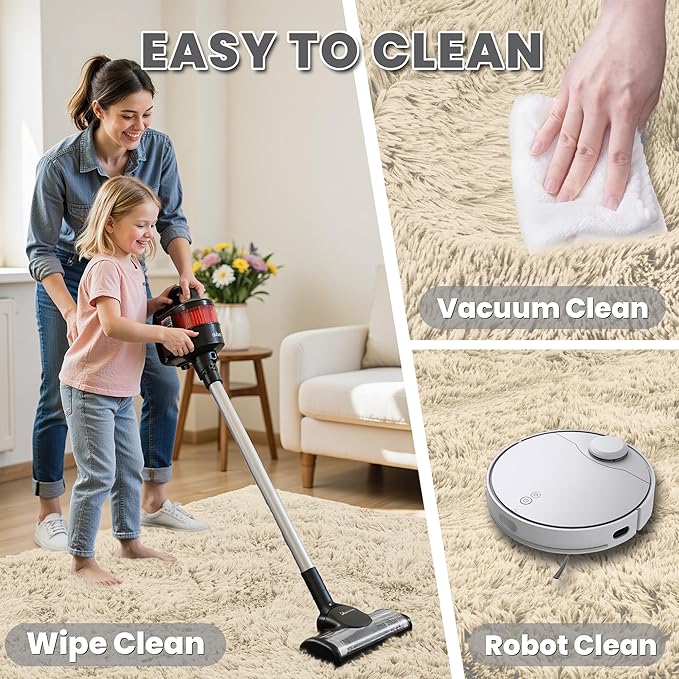 6x9 Area Rugs for Living Room Rug: Soft Fluffy Shag Beige Rugs for Bedroom, Non-Slip Large Fuzzy Plush Rug Indoor Floor Carpet for Nursery Kids Boys Girls Room, Dorms, Playroom, Modern Home Decor